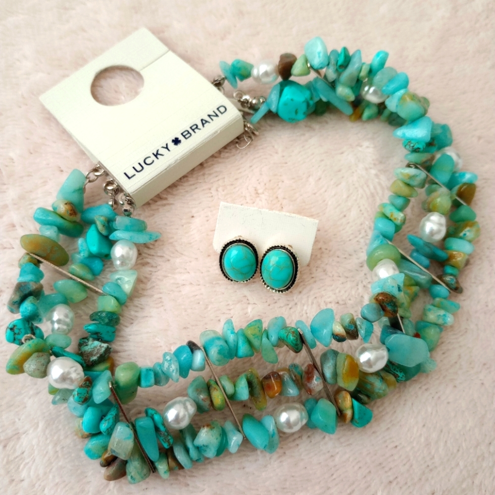 NWT Turquoise layered necklace and earrings set